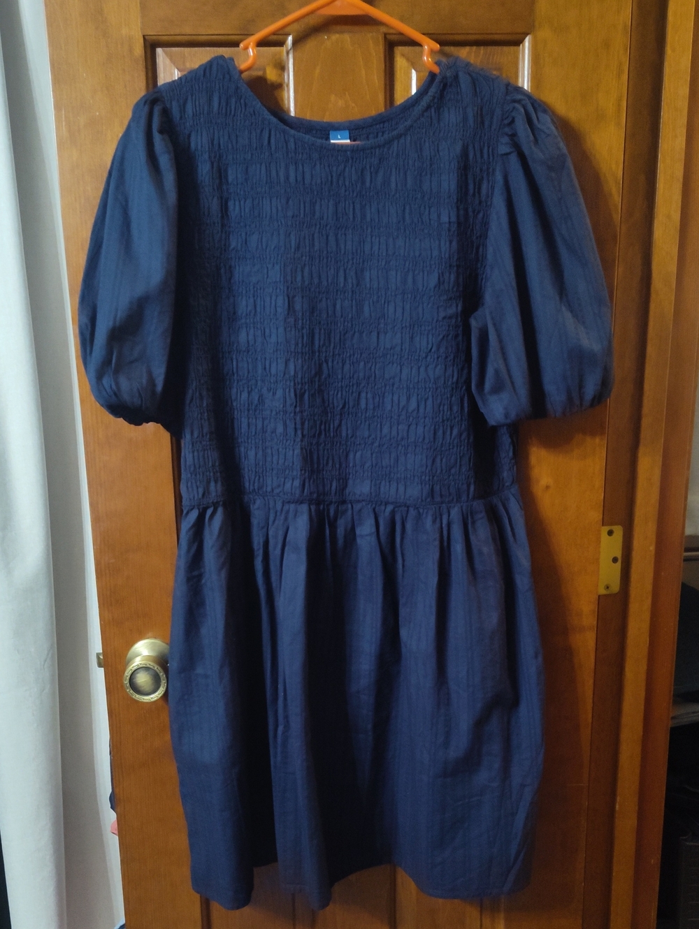 Old Navy Navy Puff-Sleeve Smocked Bodice Dress
